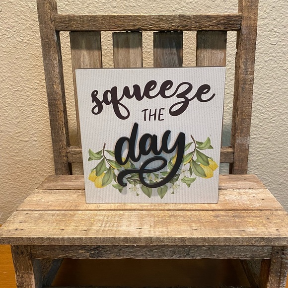 Squeeze The Day Lemon Block Wood Sign For Tier Trays, Tabletop or Shelf, Lemon - Picture 2 of 12